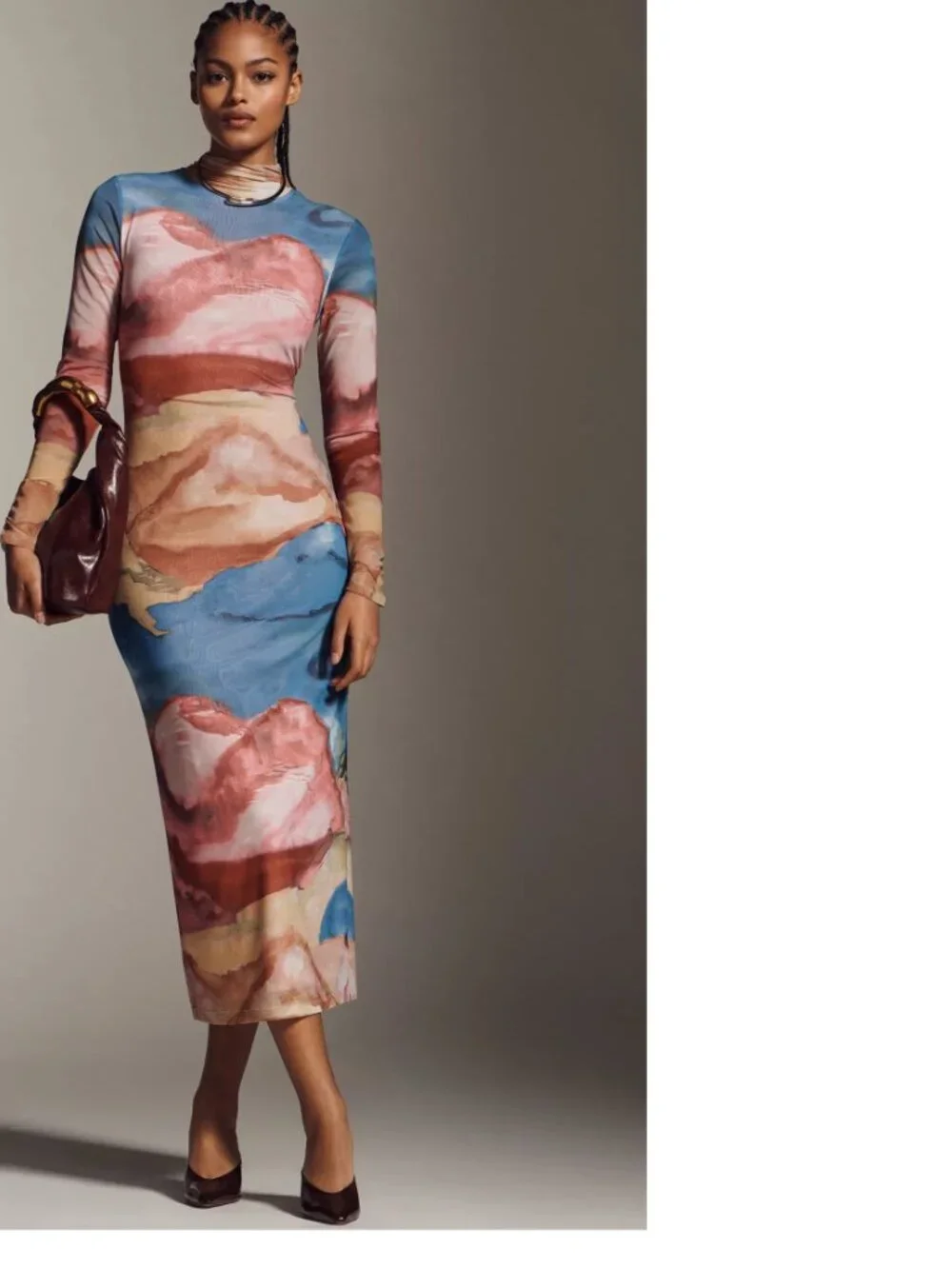 By Anthropologie Mock-Neck Knit Maxi Dress new with tag BLUE size L - Picture 5 of 9